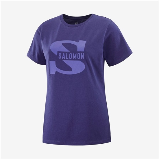 Salomon Outlife Big Logo Short Sleeve Women's T Shirts Purple | KIFN04619