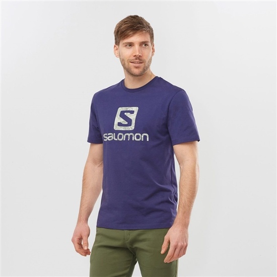 Salomon Outlife Logo Short Sleeve Men's T Shirts Navy | ATRC05827