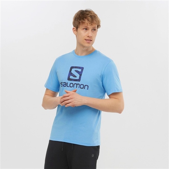 Salomon Outlife Logo Short Sleeve Men's T Shirts Blue | WZYC20671