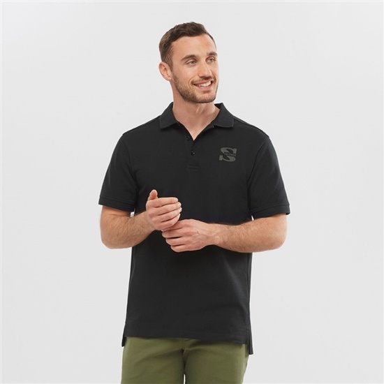 Salomon Outlife Ss Polo M Short Sleeve Men's T Shirts Black | LDCF24630