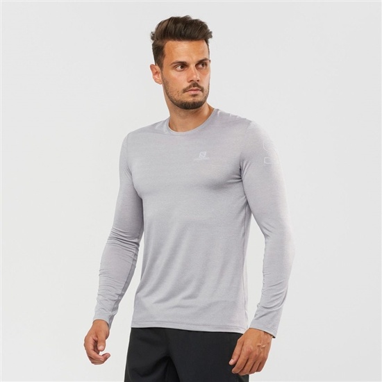 Salomon Outline Long Sleeve Men's T Shirts Silver | WPIV95342
