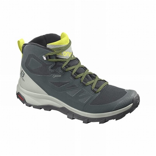 Salomon Outline Mid Gore-tex Men's Hiking Boots Green / Grey | KSED94807
